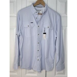 NWT Poncho The Bluefish Original Long Sleeve Shirt blue microcheck magnet Pocket